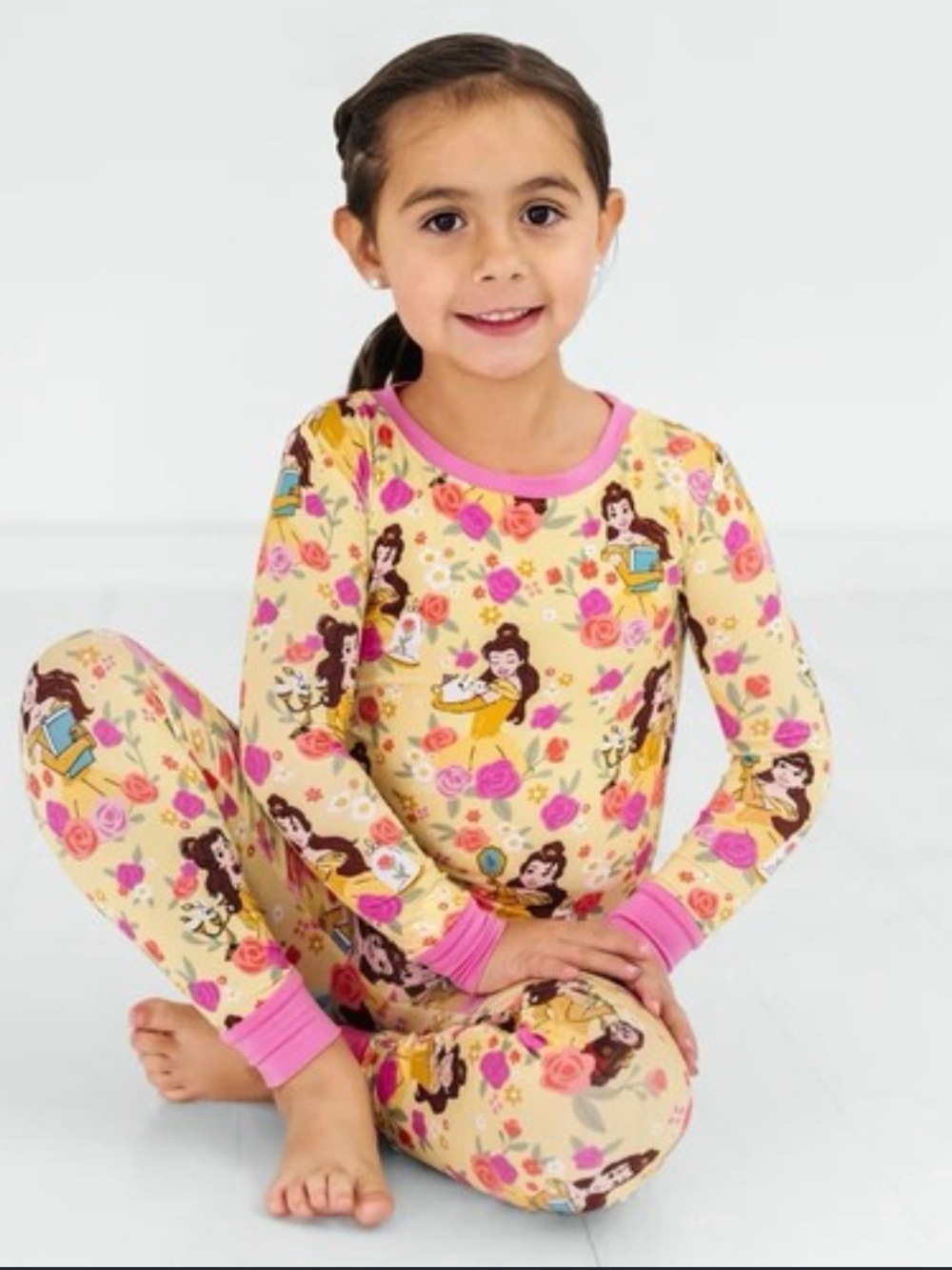 Little Sleepies Yellow Belle Floral Pajama Set with Pink Trim